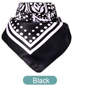 Black White Patterned Bandana Neckerchief Head Scarf Hair Accessory